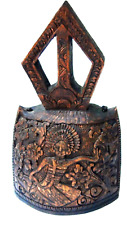 ANTIQUE 18c SOUTH ASIA RARE LARGE WODDEN ORNATE RITUAL HAND CARVED BELL picture