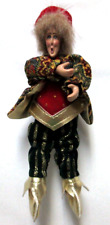 Vintage Elf figurine doll Jest Christmas ornament Holidays green red gold 7