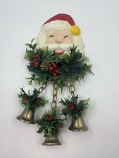 Vintage Christmas Santa Claus Face Plastic Holly Bells Door or Wall Hanger picture