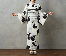 Women's Yukata Off-White Chochin Obake Hitodama Yokai Ghost Washable Polyester picture