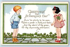 St. Patrick's Day Postcard Greetings Children Shamrock Embossed c1910's Antique picture