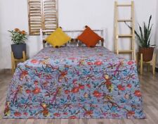 indian Handmade Cotton Floral Print Kantha Quilt Throw Reversible Twin Blanket picture