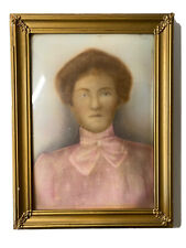 Antique Turn of the century hand tinted Woman’s portrait in convex glass frame picture