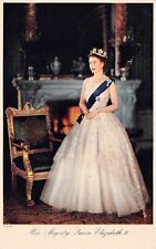 Queen Elizabeth Young Coronation Monarchy Portrait White Dress Vtg Postcard C6 picture