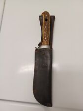 Vintage Puma White Hunter 6377 Knife Stag Handle W Sheath picture