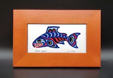 VTG Salmon Legend Tile Joe Wilson Teak Wood Framed Cowichan Tribe Native Amer    picture