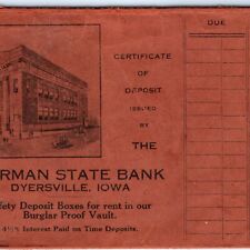 c1900s Dyersville, Iowa German State Bank Certificate of Deposit Envelope Art 3F picture