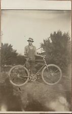 RPPC Young Man with his Bicycle Antique Real Photo Postcard c1910 picture