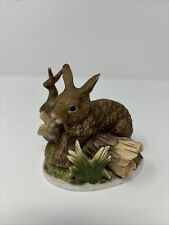 Vintage HOMCO  #1411 Rabbit/Bunny Resting on Hollow Log Porcelain picture