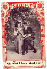 Cheer-up Oh,What I know about youPostcard Smiling Daisies Edwardian Couple picture