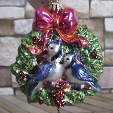 Christopher Radko Christmas Ornament Winterbirds Cardinal Blue Jay Birds Wreath picture