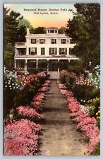 Boxwood Manor. Garden Path. Old Lyme Connecticut Hand Colored Postcard picture