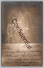 Real Photo Woman At Spinning Wheel In Library w/ Man Hanover PA RP RPPC L180 picture