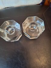 Vintage Pair of Clear Heavy Glass Tapered Candle Candlestick Holders Octagonal picture
