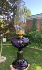 BEAUTIFUL  C.1889 Amethyst Purple EAPG FLEUR-DE-LIS W/ TASSEL Kerosene oil lamp picture