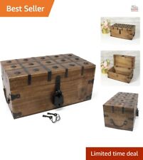 Wooden Treasure Chest Box with Antique Iron Lock & Skeleton Key - Large 14.5 ... picture