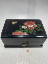 VTG Asahi Musical Japanese Lacquered Square Floral Butterfly Jewelry Box 11