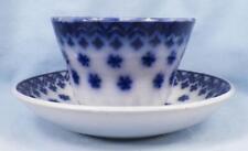 Amish Snowflake Flow Blue Cup & Saucer Cut Sponge Stick Handleless Antique #2 picture