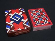 Gucci Playing Card and Case Set Geometric G Motif Leather Pouch 662294 Red Tone picture