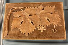 Vintage Hand carved Walnut Wooden Box Grape Leaves And Brass Latch picture