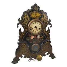 Antique 1859 Bradley & Hubbard Mantel Clock Black & Gilded Metal picture