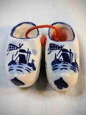 Vintage Miniature Porcelain Clogs Delft Blue Shoes Collectibles Holland Windmill picture