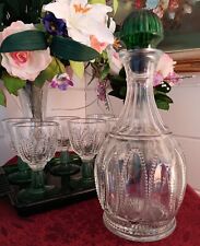 STUNNING VINTAGE AVON 1980 BEADED EMERALD GREEN WINE DECANTER 8 CORDIALS & TRAY picture