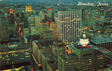Postcard Aerial View Houston Texas TX Skyline Lights Downtown 1968 Chrome picture