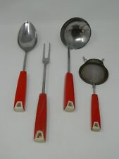 Vintage 4 Piece Lot EKCO Eterna/A&J Kitchen Utensils Red Handle Stainless Steel picture