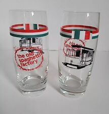 The Old Spaghetti Factory Vintage Glass Tumbler Set Of 2 With Trolley Red Green picture