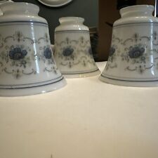 Set of 3 Vintage Abigail Adams Blue Poppy Sconce Vanity Bell Glass Shades picture