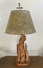 Vintage Novelty Table Lamp Cypress Wood Knee MCM Shade Yellow Black OOAK Prop picture