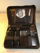 1930s-1940s Men's Vanity Travel Toiletry Grooming Set Leather Case As Pictures picture