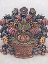 Vtg Syroco Wall Hanging MCM Flowers Berries in Basket Plaque 1966 5260A Deep Ora picture