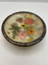 Vintage Pressed Flower Lucite Trinket Dish 1970s Decor Vanity Floral 5” picture
