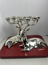 LOT of 2 Silver Plated 6 Point Buck Deer Candle Holder 9