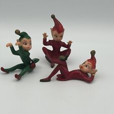 Vintage Set Elves 2 Red Elves 1 Green Elf With Lady Bugs Made In Hong Kong picture