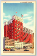 Chicago IL-Illinois, The Hotel Sherman Building Exterior, Vintage Linen Postcard picture