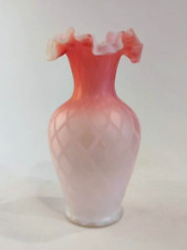 ANTIQUE  PINK  BLOWN MOTHER OF PEARL DIAMOND QUILTED  CASED SATIN GLASS VASE picture