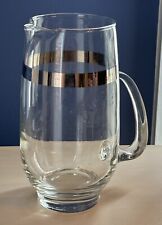 Vintage Mid Century Modern Glass Water Pitcher Silver Band 5 3/4” Tall picture