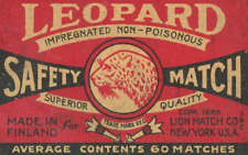 1930-40's LEOPARD LION MATCH CO NEW YORK MATCHBOOK LABEL AD F2b picture