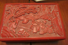 Chinese Cinnabar Red Lacquer Wood Box Hand Carved Trinket picture