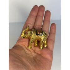 VTG Elephant Figurine 24kt GP Ruby Red Rhinestone Eyes Trunk Up Home Decor picture
