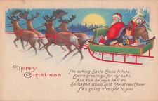 Christmas Greetings  Postcard Santa with Reindeer and Sleigh PM 1925    Q5 picture