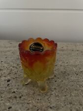 Vintage Kanawha Glass Toothpick Holder Orange Yellow Strawberry Design Footed  picture