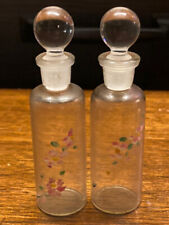 Vintage Hand Painted Apothecary Glass Bottle Pink Floral Perfume Vial - Lot of 2 picture