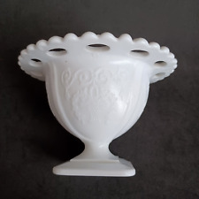 Milk Glass Candy Dish Compote Vintage Small Floral Basket Patterned Open 3”x 5” picture