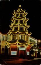 California Chinatown Los Angeles Golden Pagoda at night ~ postcard  sku077 picture