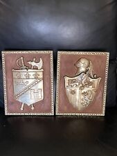 PAIR OF VINTAGE SYROCO SHIELD COAT OF ARMS WALL PLAQUES 10.75 X 8.25” picture