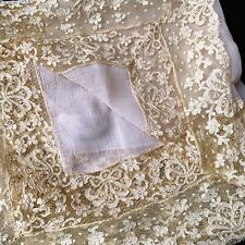Antique Blond Alencon Lace Pink Silk Hankie Needlelace Bridal Handkerchief picture
